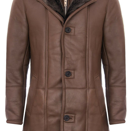 Mens Warm Shearling Sheepskin Leather Coat-Florence