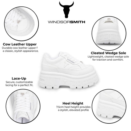 Windsorsmith Womens White Chunky Leather Platform Trainers Sneakers - Swerve