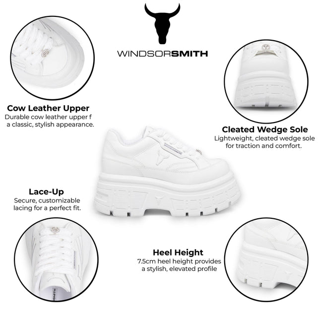 Windsorsmith Womens White Chunky Leather Platform Trainers Sneakers - Swerve