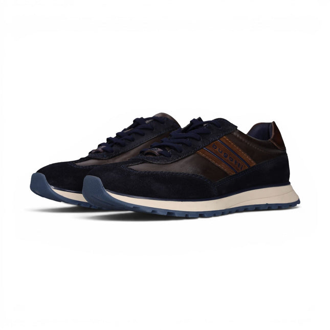 Bugatti Men's Navy Blue Leather Lace-Up Trainer Sneaker Shoes - Timon