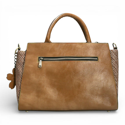 Laura Vita Ayna-02 Womens Tan Floral Print Adjustable Straps Shoulder Tote Handbag