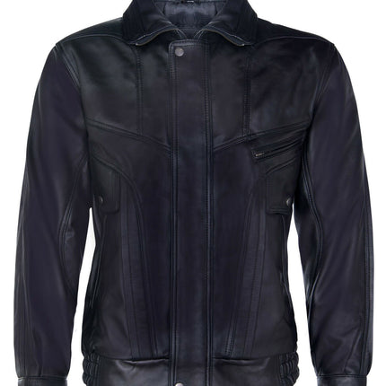 Mens Classic Harrington Bomber Leather Jacket-Minsk