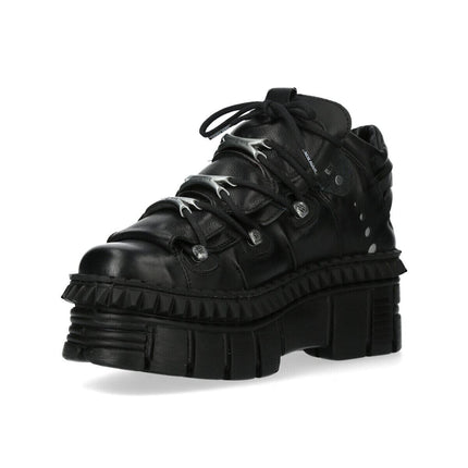 New Rock Black Leather Ankle Goth Boots-WALL106-S13