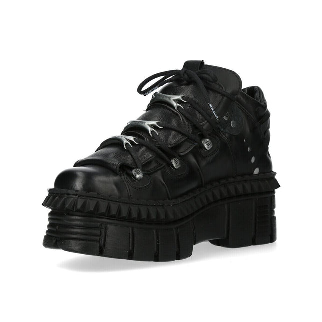 New Rock Black Leather Ankle Goth Boots-WALL106-S13