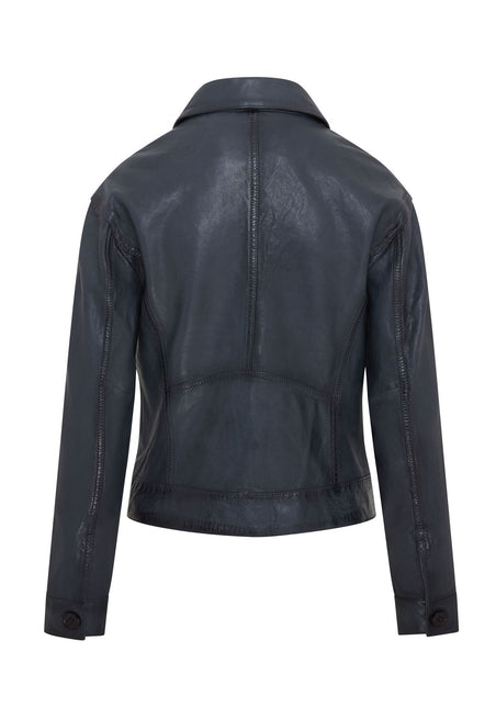 Womens Vintage Classic Lamb Leather Collared Biker Jacket