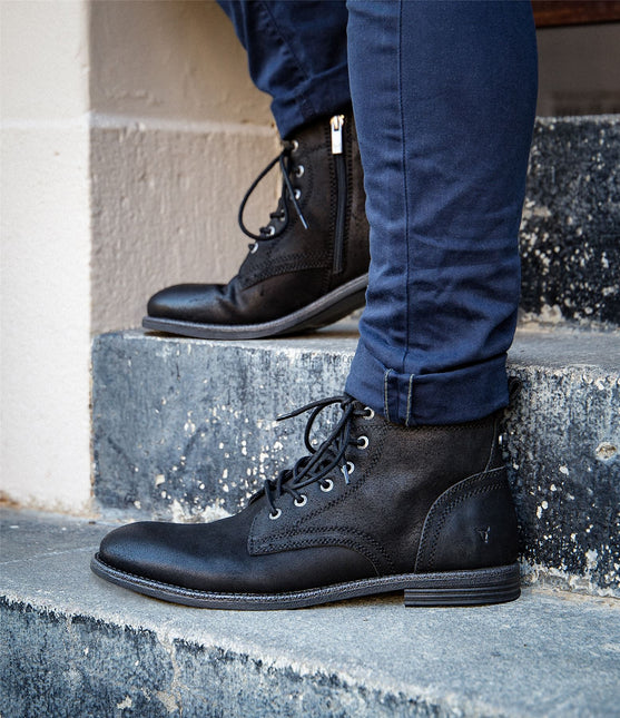 Windsorsmith Mens Black Leather Casual Chukka Ankle Desert Boots - Sebastien
