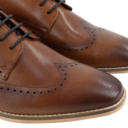 Mens Classic Oxford Brogue Shoes In Perforated Tan Leather