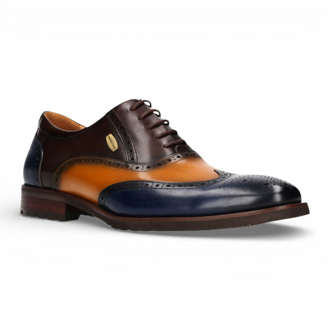 Lorenzo Conti Men's Blue Brown Leather Brogue Oxford DressShoes - Antonin 01