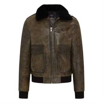 Mens Brown Leather Aviator Bomber Jacket - Lunar