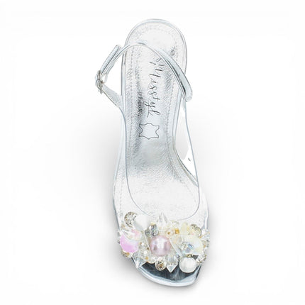 Laura Vita Women’s Clear Silver Slip-On Cinderella Block Heel Sandals - Marlene 12