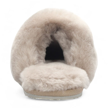 Women's Sheepskin Slippers Taupe Warm Winter Fur Mule - Aurora
