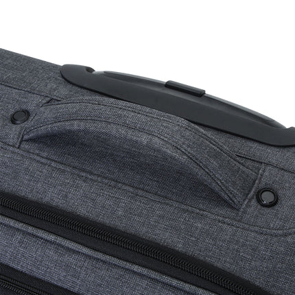 Soft Shell Black Linen Suitcase Set 8 Wheel Lightweight Travel Luggage