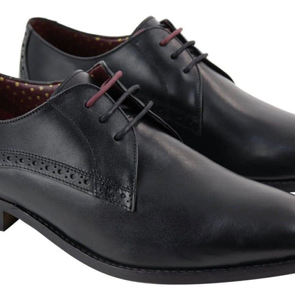 Mens Classic Oxford Brogue Derby Shoes In Black Leather