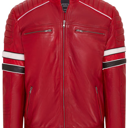 Mens Quilted Biker Leather Jacket Racing Jacket