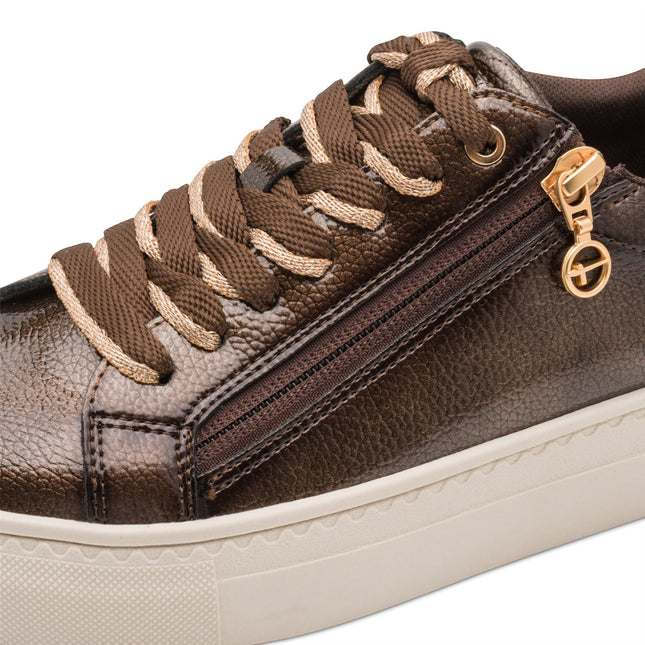 Tamaris Womens Brown Faux Leather Fashion Lace Up Sneakers