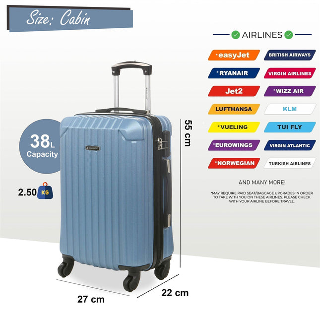 Hard Shell Cabin  55 x 27 x 22 cm ABS Suitcase Luggage Suitable for Easyjet, Ryanair
