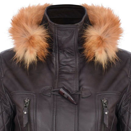Womens Quilted Leather Parka Jacket-Brussels