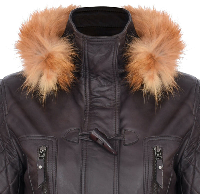 Womens Quilted Leather Parka Jacket-Brussels
