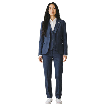 Women's Navy Three Piece Check Tailored Suit - TPW-52