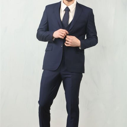 Men's Navy 3 Piece Formal Classic Prom Suit Workwear