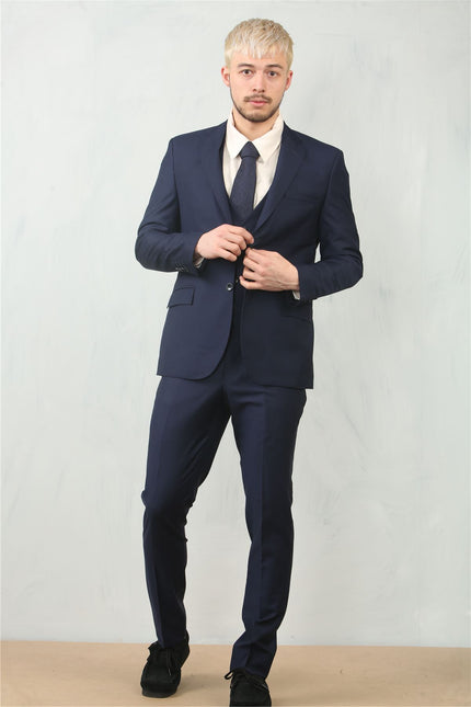 Men's Navy 3 Piece Formal Classic Prom Suit Workwear