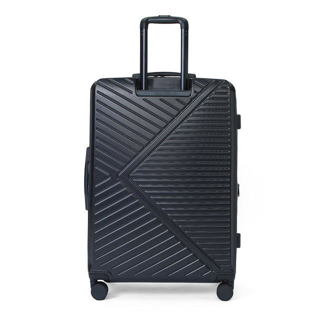 Hybrid ABS+PU Hard Shell Black Suitcase Set 8 Wheel Front Pocket Luggage