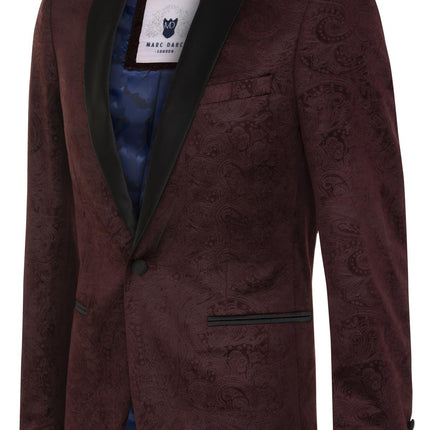 Mens Wine Velvet Paisley Blazer Dinner Jacket