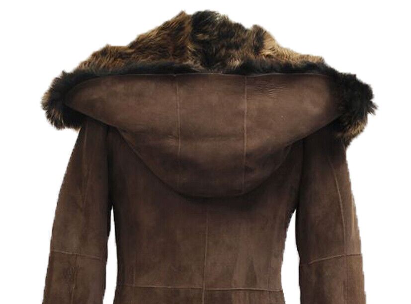 Womens Suede Toscana Sheepskin Hooded Trench Coat-Rushden