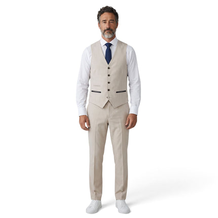Men's Cream Checked Tailored Fit Waistcoat - Regent