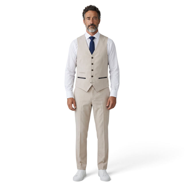 Men's Cream Checked Tailored Fit Waistcoat - Regent