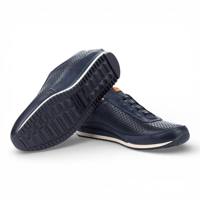 Pikolinos Men's Blue Leather Elastic Slip-on Sneaker Trainers Shoes - Liverpool