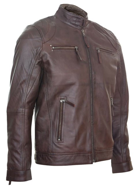 Mens Moto Leather Biker Jacket-Taiwan