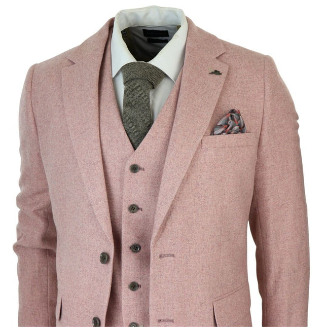 Men's Pink Tweed 3 Piece Wool Suit
