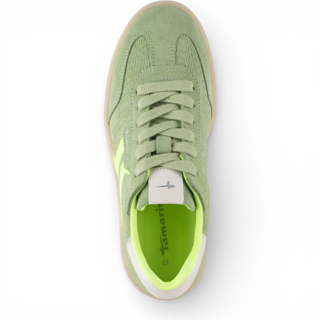 Tamaris Women's Green Leather Neon Stripes Trainers Sneaker Shoes
