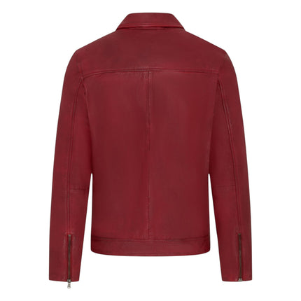 Mens Leather Red Harrington Collar Biker Jacket - Alpha
