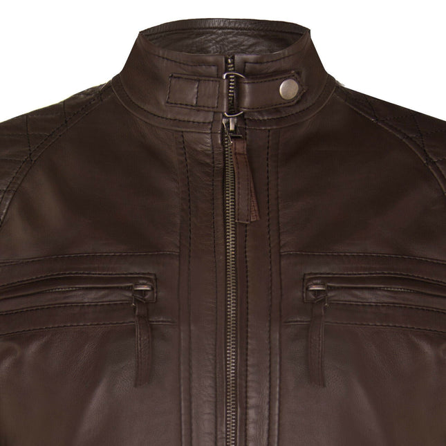 Men's Vintage Leather Quilted Biker Jacket-Monaco