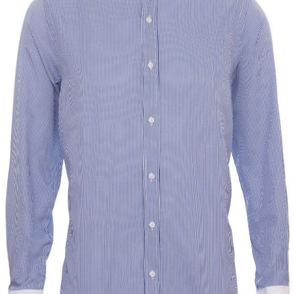 Mens Peaky Blinders Removable Collar Nehru Royal Blue Striped Collarless Shirt