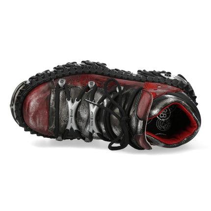 New Rock M-Wall106N-C17 Red Silver Leather Gothic Urban Rock Ankle Boots