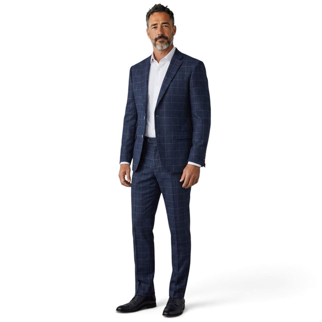 Men's Navy Blue Tweed 3 Piece Wool Blend Formal Suit - TP-32