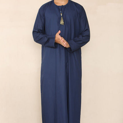 Mens Blue Thobe Jubba Saudi Islamic Arab Eid Emirati Kaftan Jubbah Tassel Robes