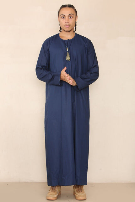Mens Blue Thobe Jubba Saudi Islamic Arab Eid Emirati Kaftan Jubbah Tassel Robes