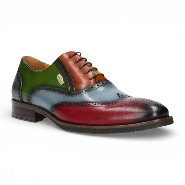 Lorenzo Conti Men's Black Burgundy Leather Brogue Oxford DressShoes - Antonin 01