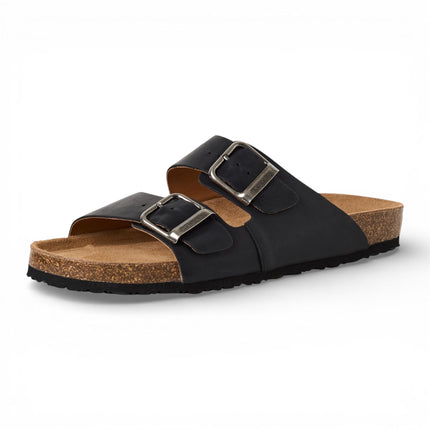 Tamaris Men's Black Leather Slip-On Footbed Slipper Sandals
