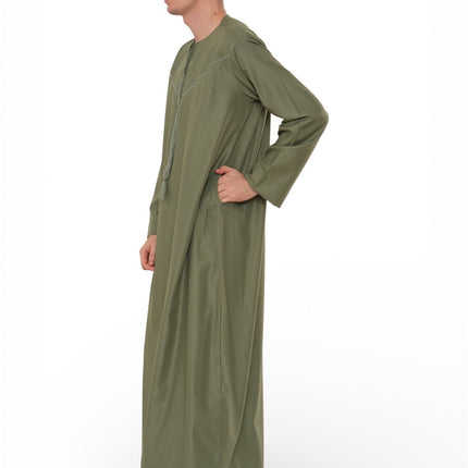 Men's Ramadan Eid Olive Green Moroccan Jubba Robe Djellaba Thobe - TT-008
