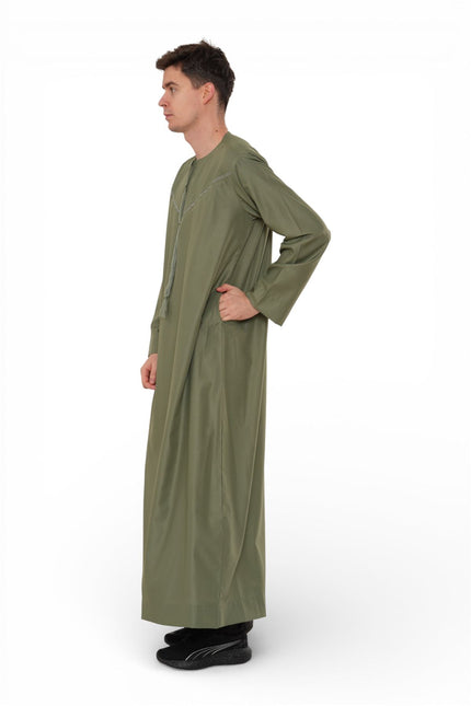 Men's Ramadan Eid Olive Green Moroccan Jubba Robe Djellaba Thobe - TT-008