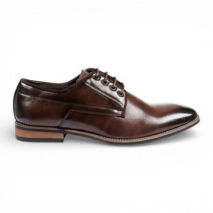 Men's Brown Classic Plain Toe Lace-Up Derby Oxford Formal Lace-Up Brogue Shoes