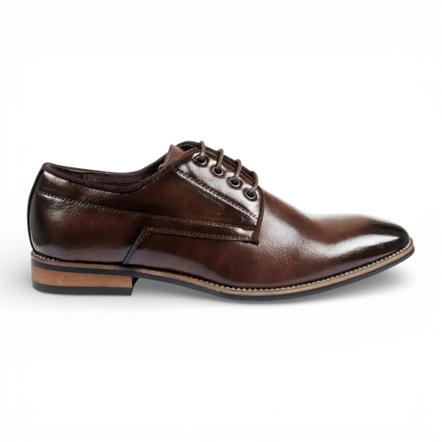 Men's Brown Classic Plain Toe Lace-Up Derby Oxford Formal Lace-Up Brogue Shoes
