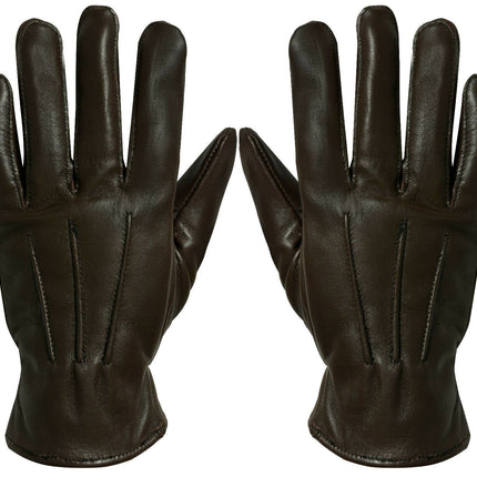 MENS BROWN CLASSIC REAL 100% LEATHER GLOVES THERMAL LINED DRIVING WINTER GIFT