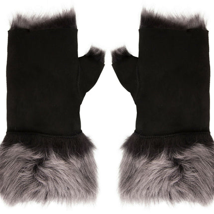 Womens Shearling  Mittens Fingerless Cuffs Toscana Suede Sheepskin Fur