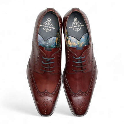 Antique Rogue Men's Burgundy Leather Oxford Derby Brogue - Luca
